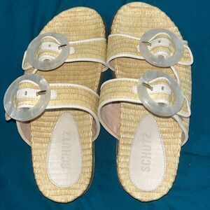 Schutz Coraline Woven Straw Sandal Buckled Straps Size 5